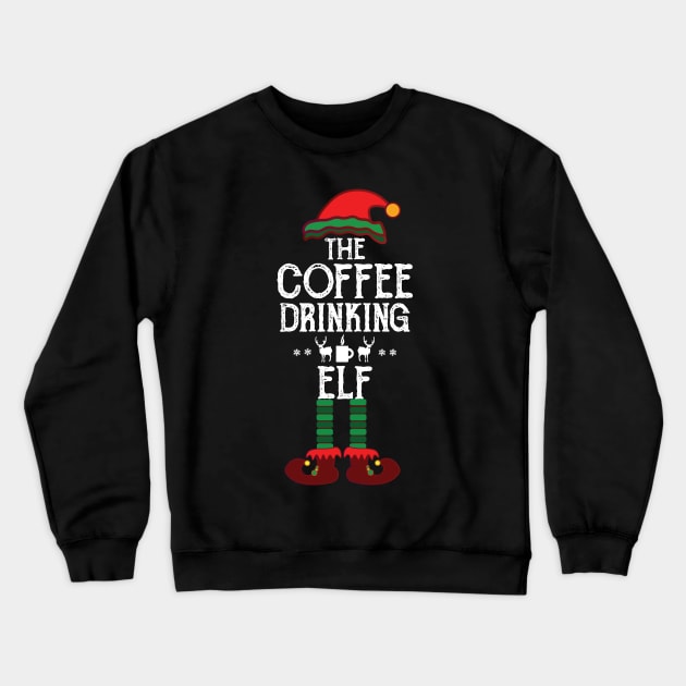 The Coffee Drinking Elf Funny Matching Family Christmas Crewneck Sweatshirt by TeeTypo